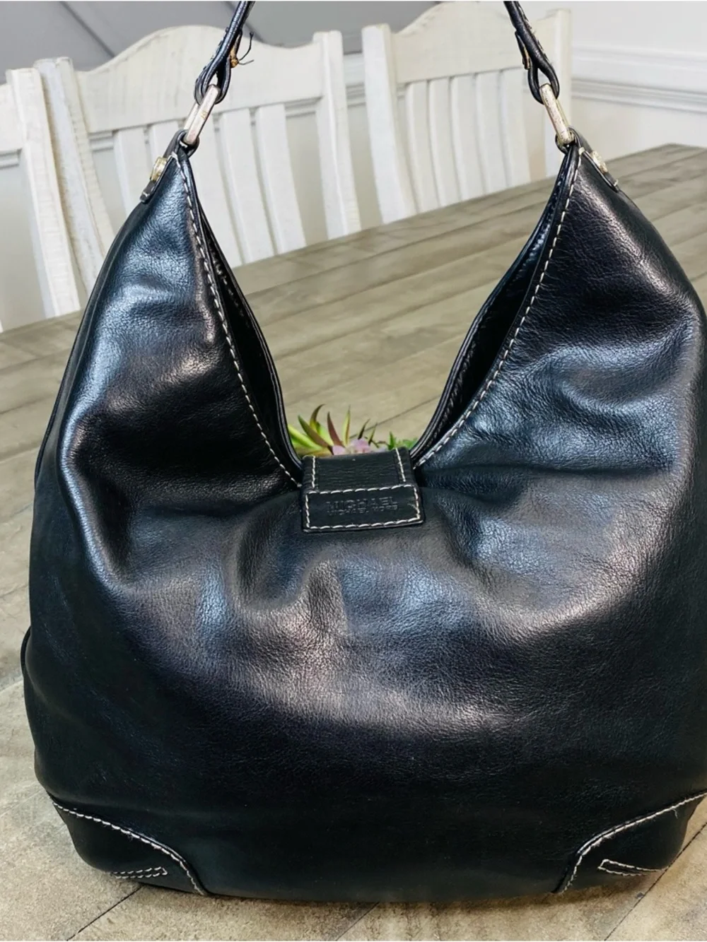 Michael Kors Black Leather  Hobo Shoulder Handbag Good Silver Hardware - Picture 6 of 12